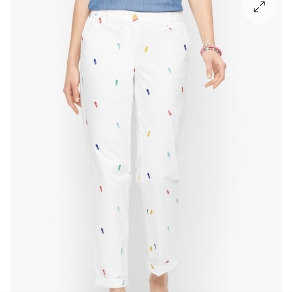 Talbots Relaxed fit Pineapple print beachy white pants - Picture 2 of 10